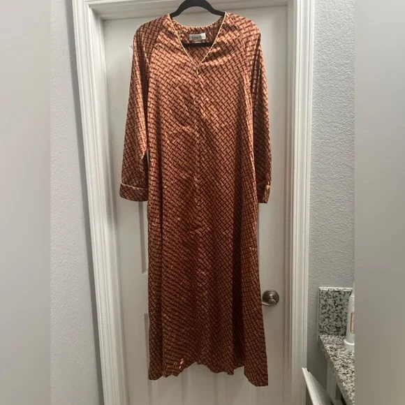 Vintage 80’s Christian Dior Satin Kaftan Maxi Dress Luxury Designer Loungewear - Picture 6 of 7